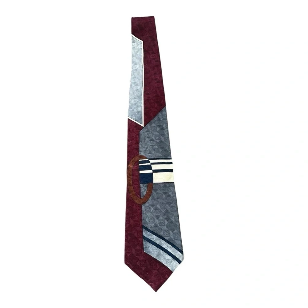 Oscar de la Renta 100% Silk Geometric Striped Abstract Tie Vintage Avant Garde